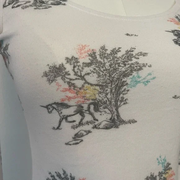 Mudd Cream Unicorn Toile Skimmer Top | XS Fairycore Coquette Y2K - Picture 2 of 8